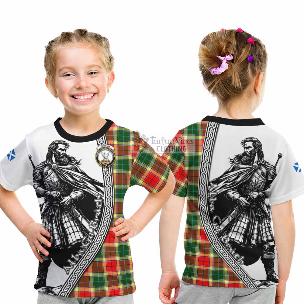 Gibson (Gibbs or Gibsone) Tartan Clan Crest Kid T-Shirt with Highlander Warrior Celtic Style