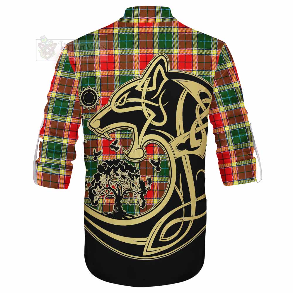 Tartan Vibes Clothing Gibson (Gibbs or Gibsone) Tartan Ghillie Kilt Shirt with Family Crest Celtic Wolf Style