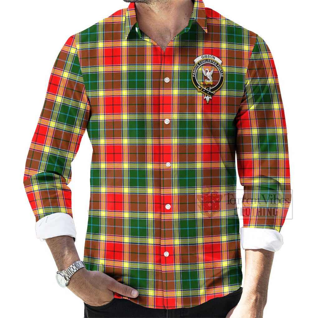 Tartan Vibes Clothing Gibson (Gibbs or Gibsone) Tartan Long Sleeve Button Shirt with Family Crest and Bearded Skull Holding Bottles of Whiskey