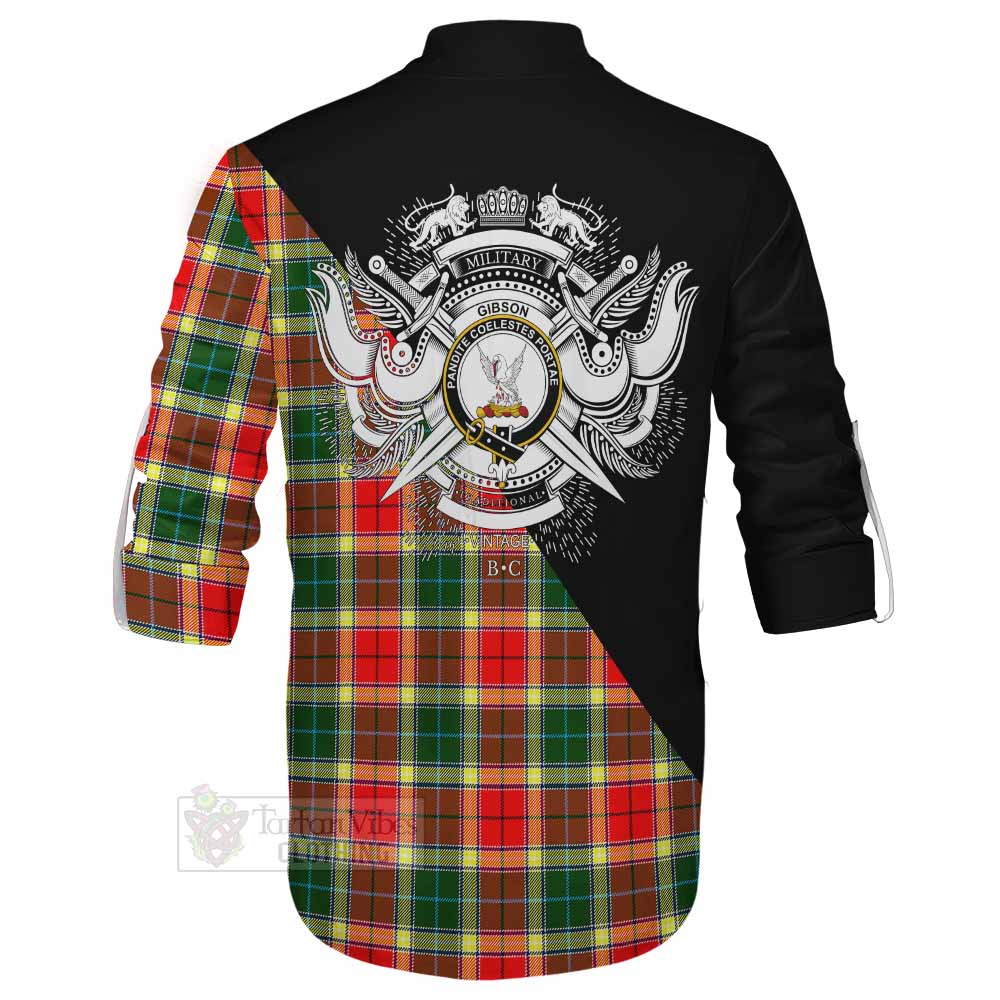 Tartan Vibes Clothing Gibson (Gibbs or Gibsone) Tartan Ghillie Kilt Shirt with Family Crest and Military Logo Style