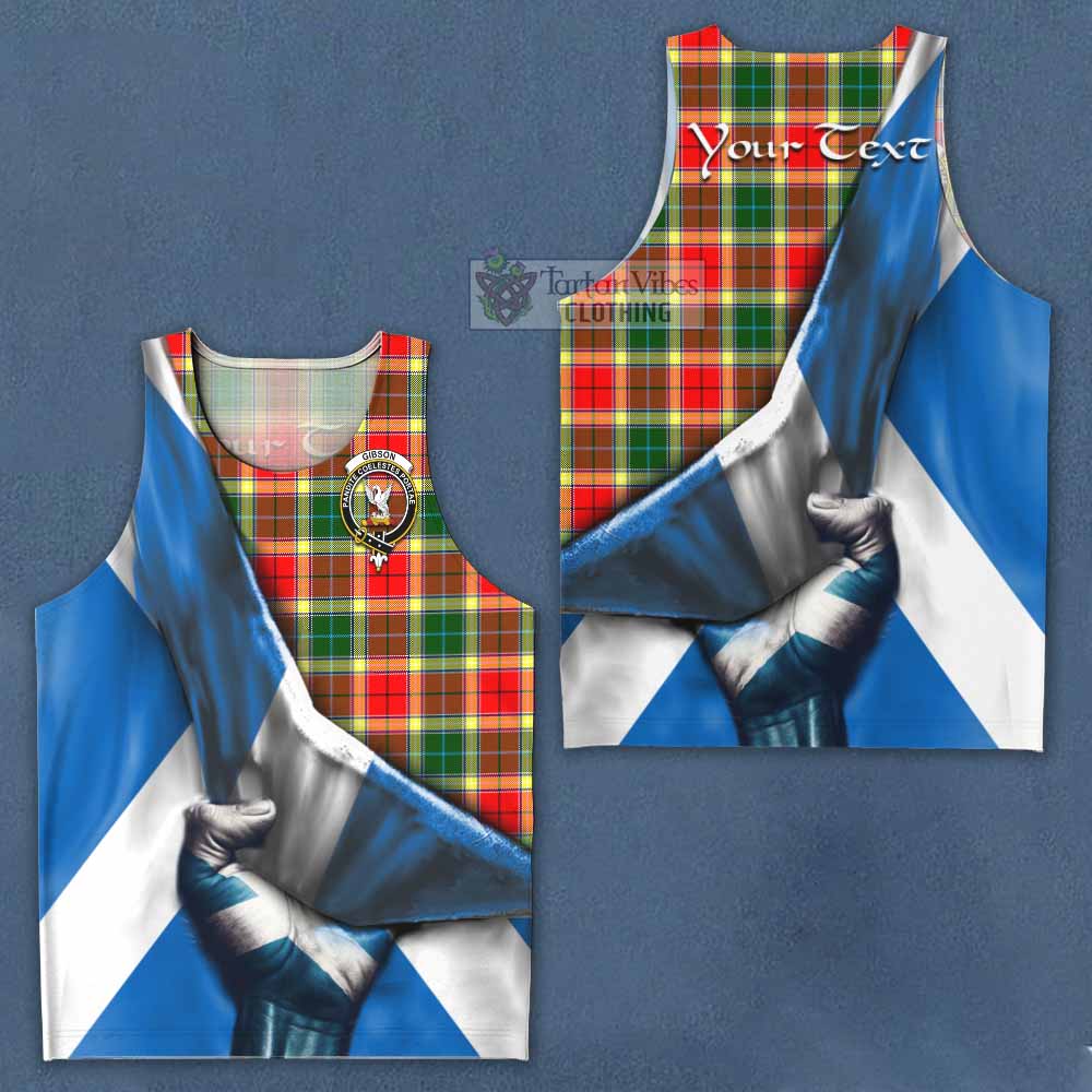 Tartan Vibes Clothing Gibson (Gibbs or Gibsone) Tartan Men's Tank Top with Family Crest Scotland Patriotic Style