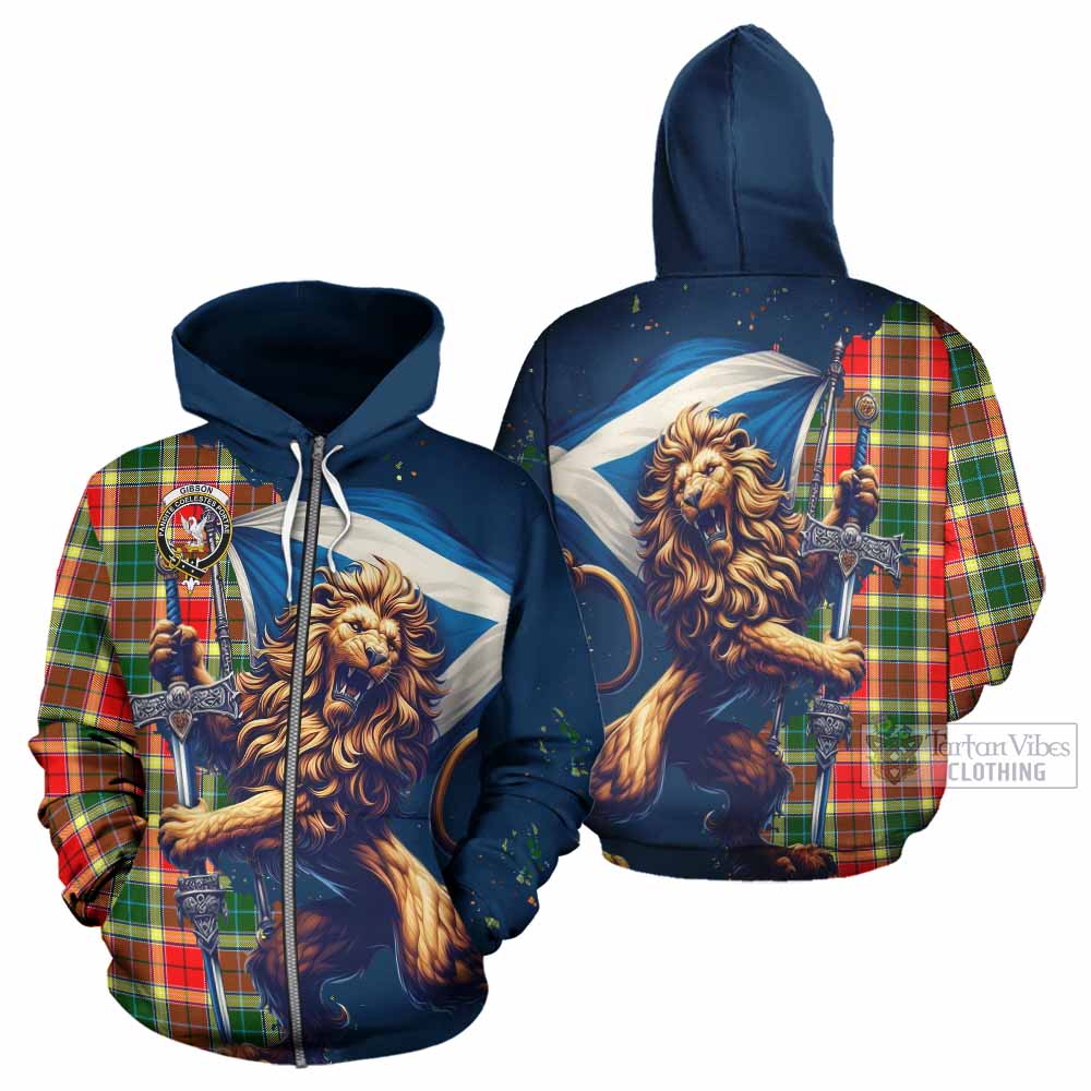 Gibson (Gibbs or Gibsone) Tartan Family Crest Hoodie with Scottish Majestic Lion