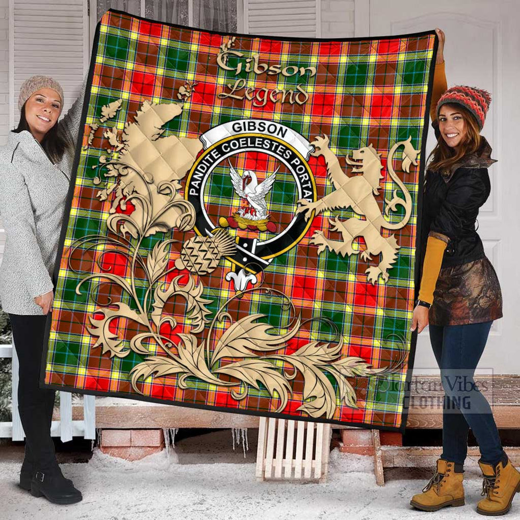 Tartan Vibes Clothing Gibson (Gibbs or Gibsone) Tartan Quilt with Family Crest and Scottish Symbol Style