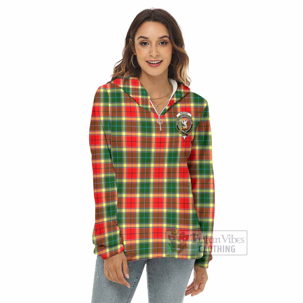 Tartan Vibes Clothing Gibson (Gibbs or Gibsone) Tartan Crest Women's Borg  Half Zip Fleece Hoodie