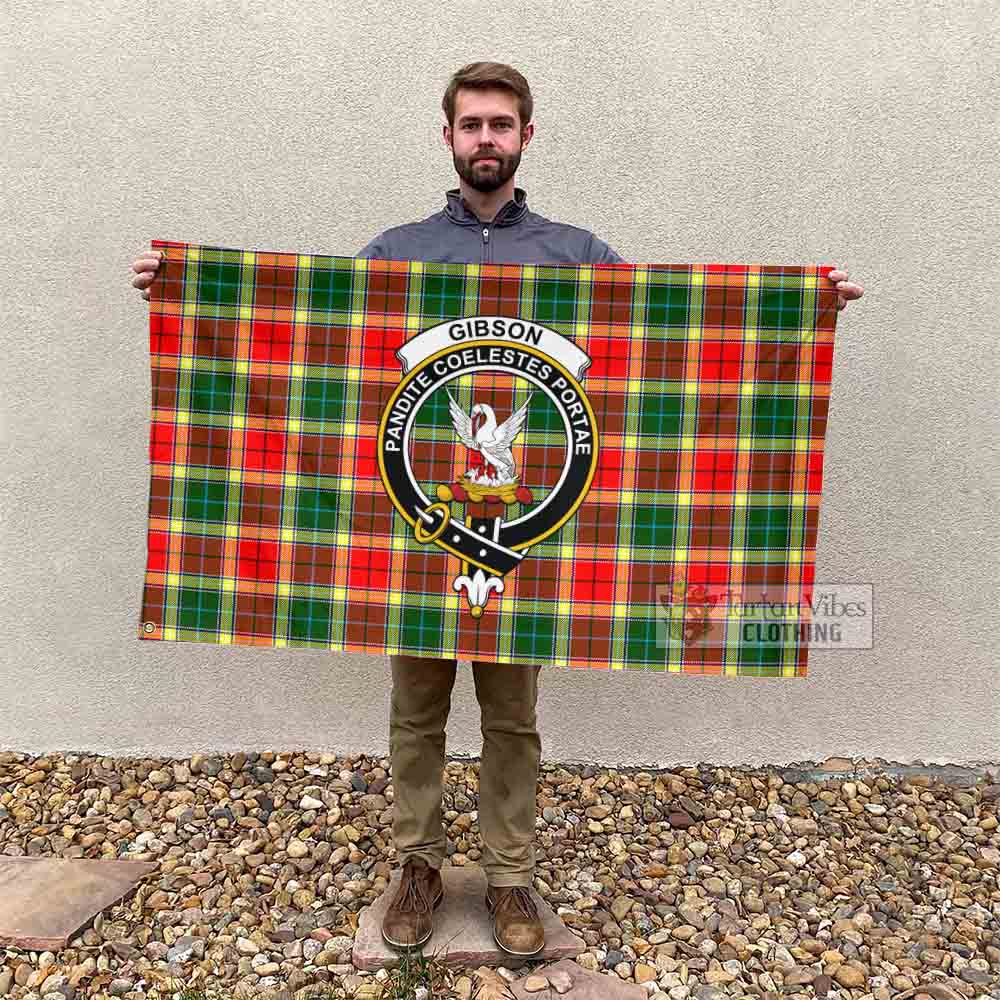 Tartan Vibes Clothing Gibson (Gibbs or Gibsone) Tartan House Flag with Family Crest