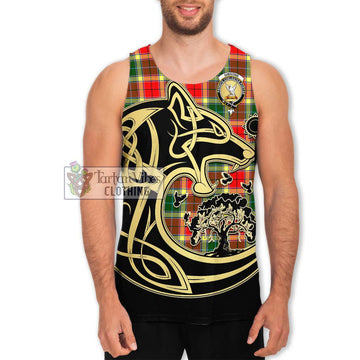 Gibsone Tartan Men's Tank Top with Family Crest Celtic Wolf Style