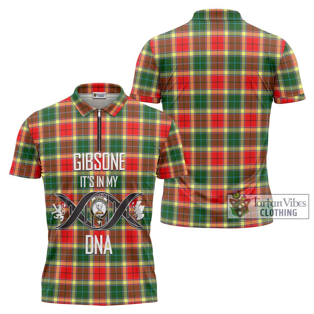 Gibsone Tartan Zipper Polo Shirt with Family Crest DNA In Me Style Unisex - Tartanvibesclothing Shop