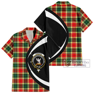 Gibsone Tartan Short Sleeve Button Up with Family Crest Circle Style