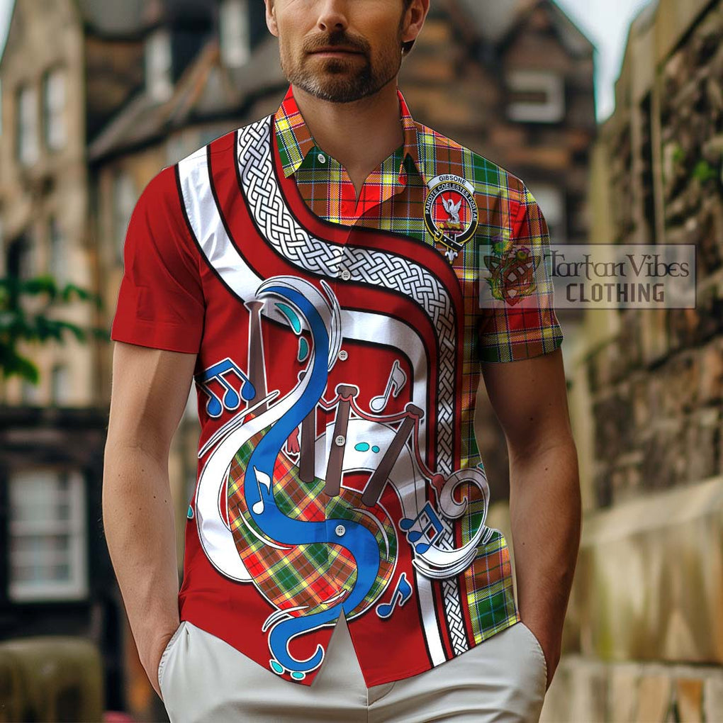 Gibsone Tartan Short Sleeve Button Shirt with Epic Bagpipe Style - Tartanvibesclothing Shop