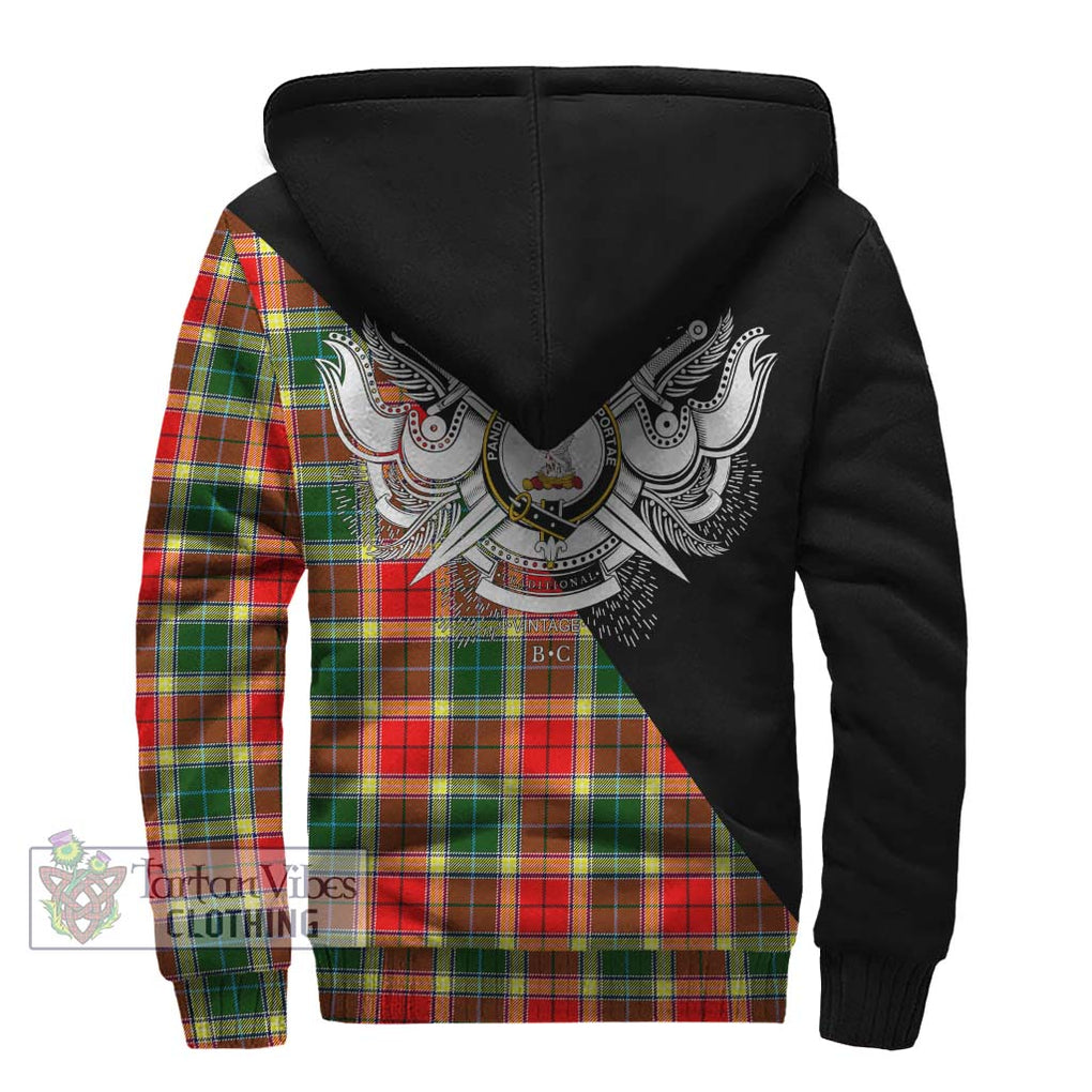 Gibsone Tartan Sherpa Hoodie with Family Crest and Military Logo Style - Tartanvibesclothing Shop