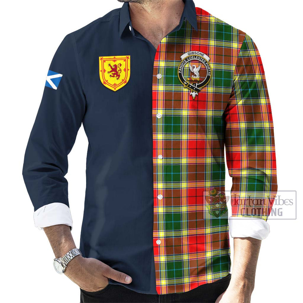 Tartan Vibes Clothing Gibsone Tartan Long Sleeve Button Shirt with Scottish Lion Royal Arm Half Style