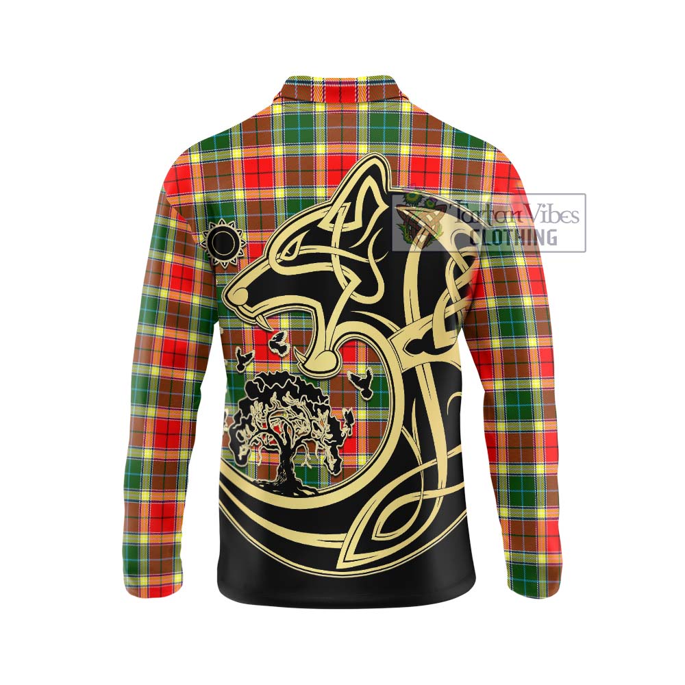 Gibsone Tartan Long Sleeve Polo Shirt with Family Crest Celtic Wolf Style - Tartanvibesclothing Shop