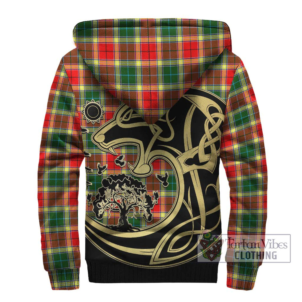 Gibsone Tartan Sherpa Hoodie with Family Crest Celtic Wolf Style - Tartan Vibes Clothing