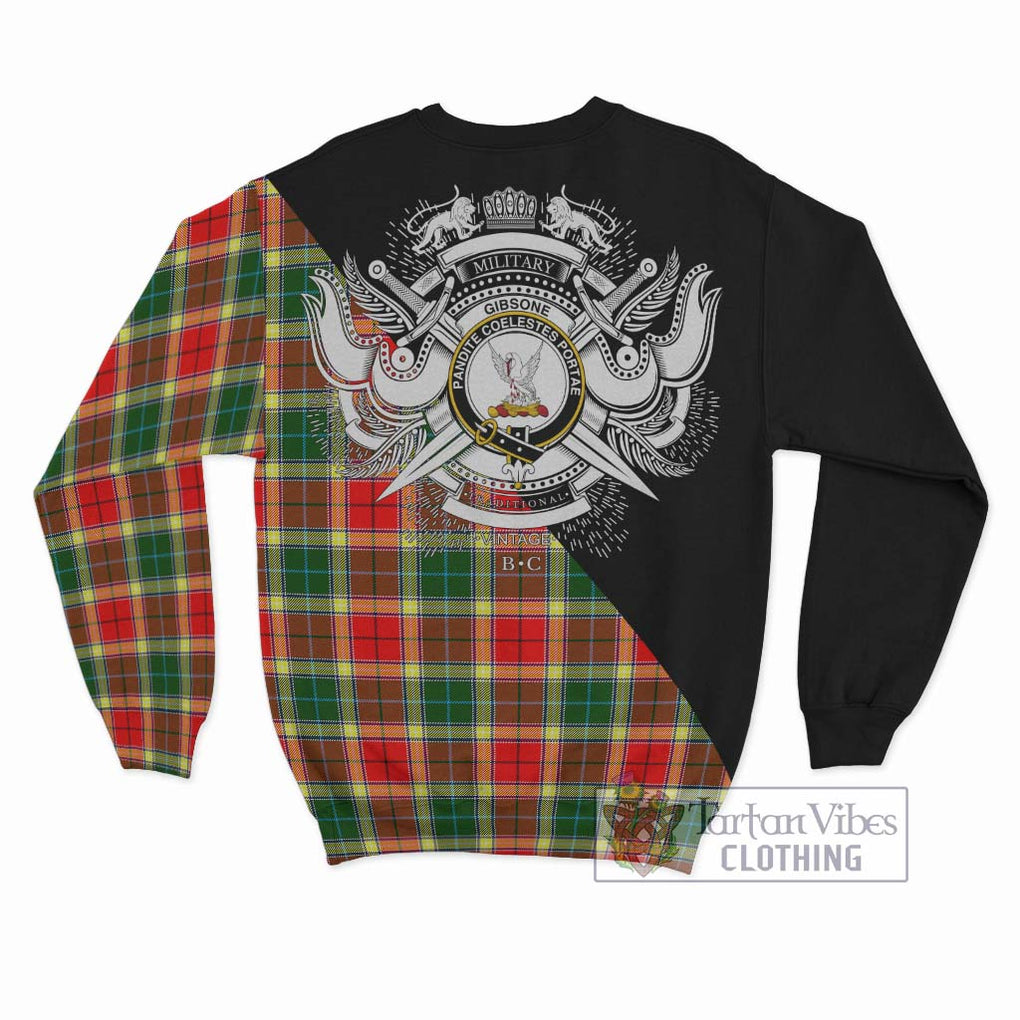 Gibsone Tartan Sweatshirt with Family Crest and Military Logo Style - Tartanvibesclothing Shop