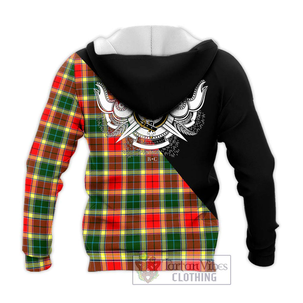 Gibsone Tartan Knitted Hoodie with Family Crest and Military Logo Style - Tartanvibesclothing Shop