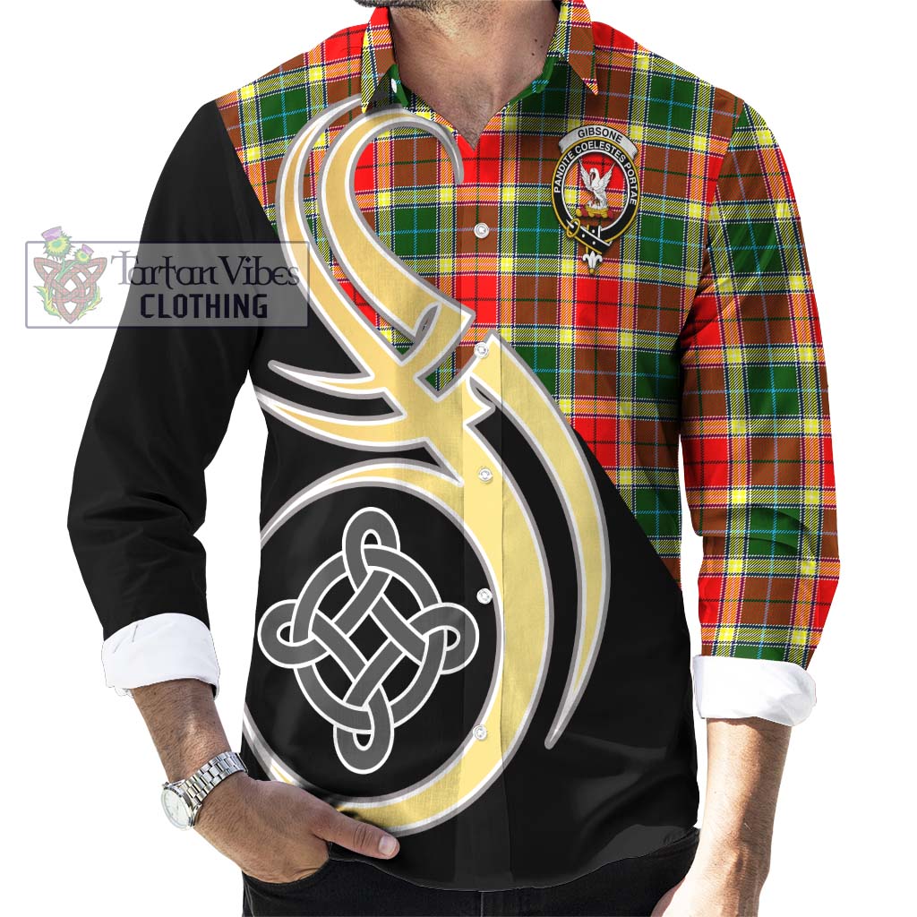 Gibsone Tartan Long Sleeve Button Shirt with Family Crest and Celtic Symbol Style - Tartan Vibes Clothing