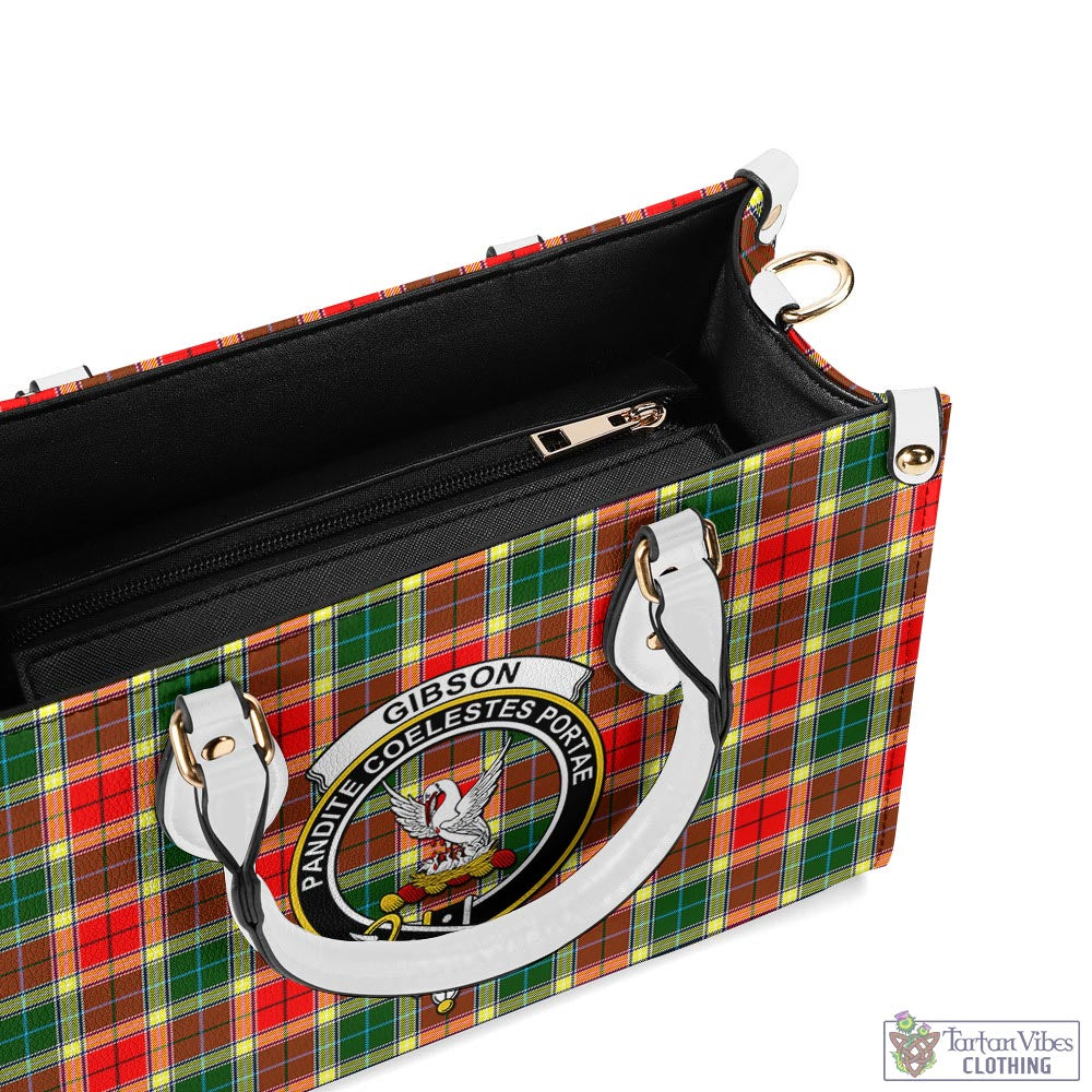 Tartan Vibes Clothing Gibsone (Gibson-Gibbs) Tartan Luxury Leather Handbags with Family Crest