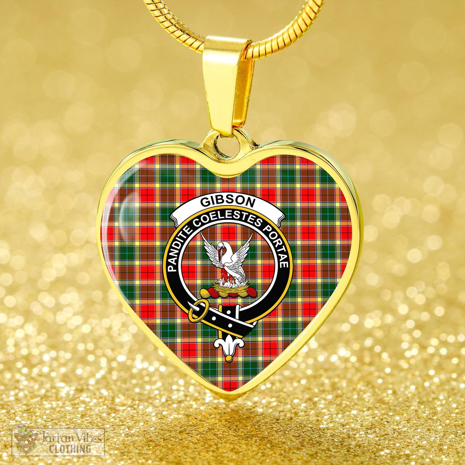 Tartan Vibes Clothing Gibsone (Gibson-Gibbs) Tartan Heart Necklace with Family Crest