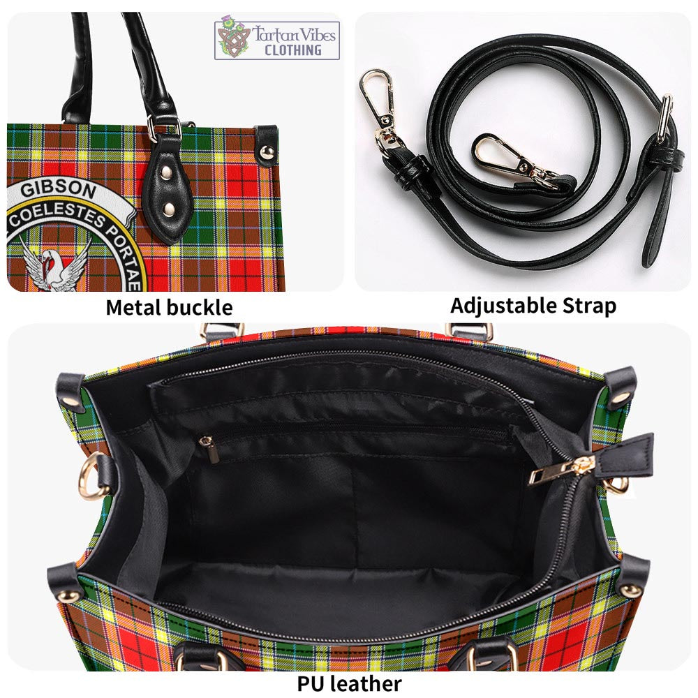 Tartan Vibes Clothing Gibsone (Gibson-Gibbs) Tartan Luxury Leather Handbags with Family Crest