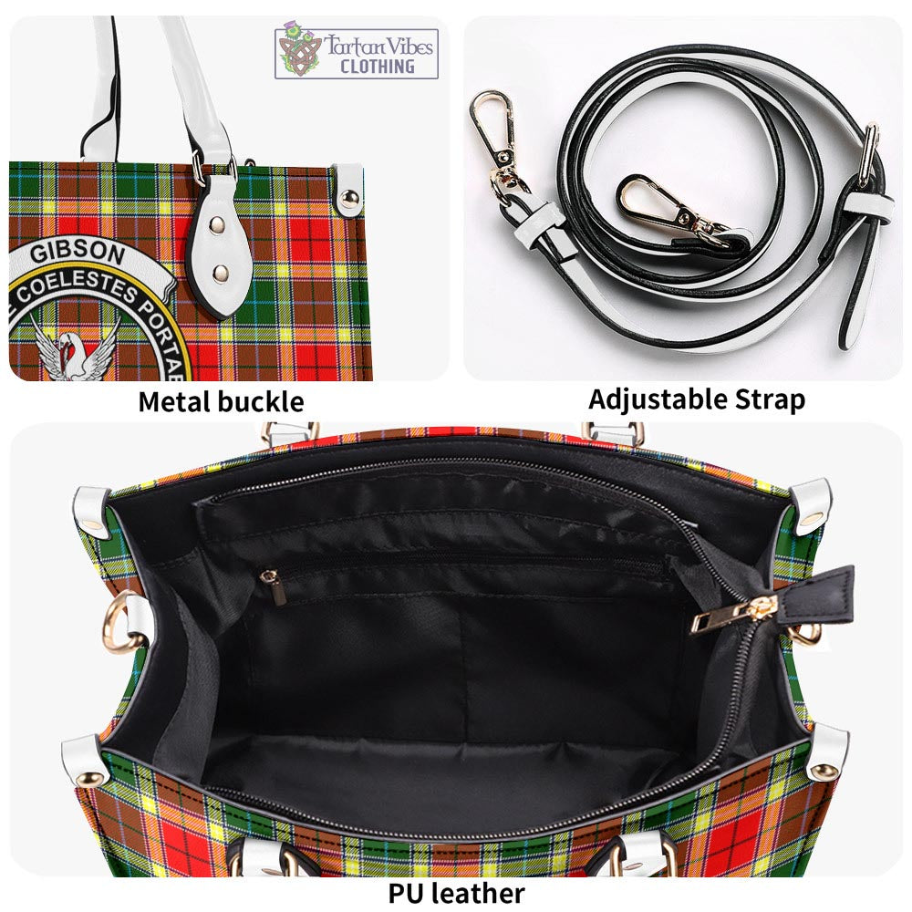 Tartan Vibes Clothing Gibsone (Gibson-Gibbs) Tartan Luxury Leather Handbags with Family Crest