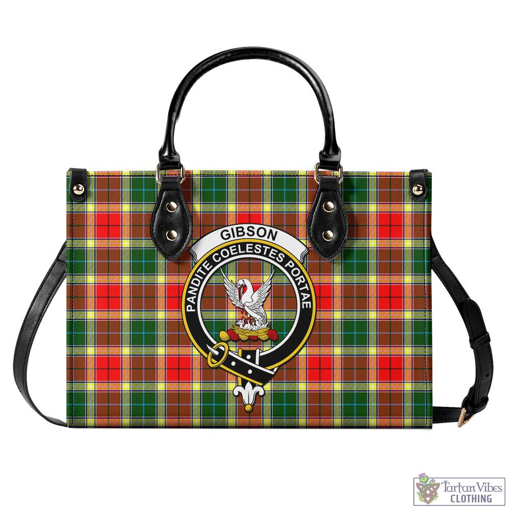 Tartan Vibes Clothing Gibsone (Gibson-Gibbs) Tartan Luxury Leather Handbags with Family Crest