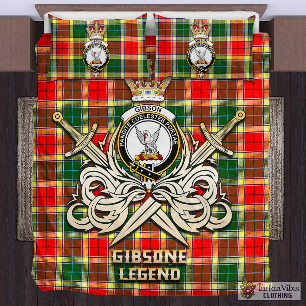 Tartan Vibes Clothing Gibsone (Gibson-Gibbs) Tartan Bedding Set with Clan Crest and the Golden Sword of Courageous Legacy