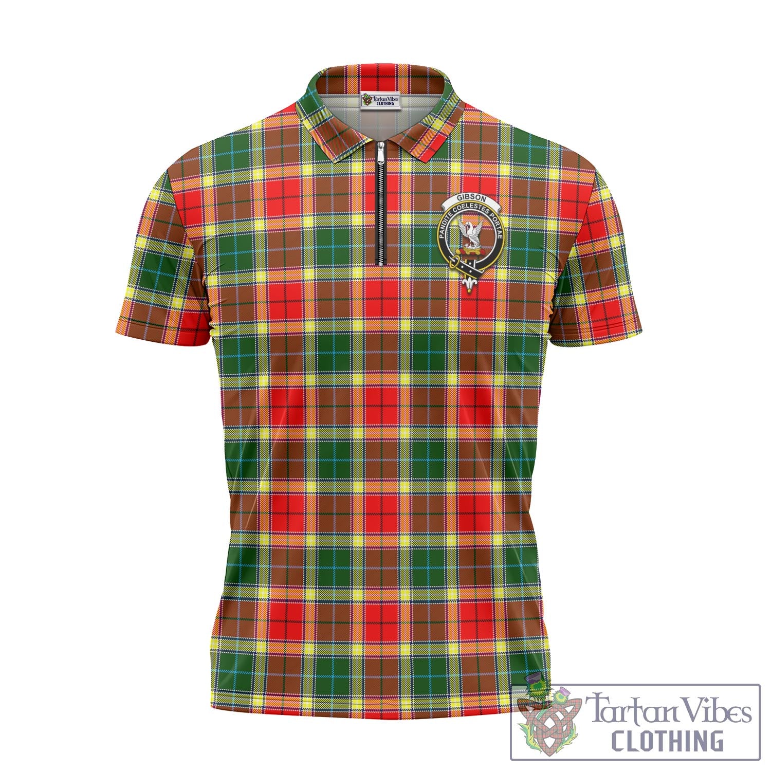 Tartan Vibes Clothing Gibsone (Gibson-Gibbs) Tartan Zipper Polo Shirt with Family Crest