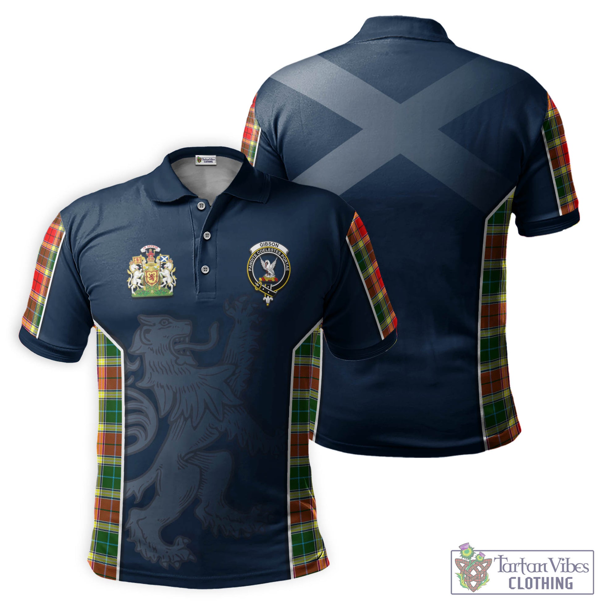 Tartan Vibes Clothing Gibsone (Gibson-Gibbs) Tartan Men's Polo Shirt with Family Crest and Lion Rampant Vibes Sport Style