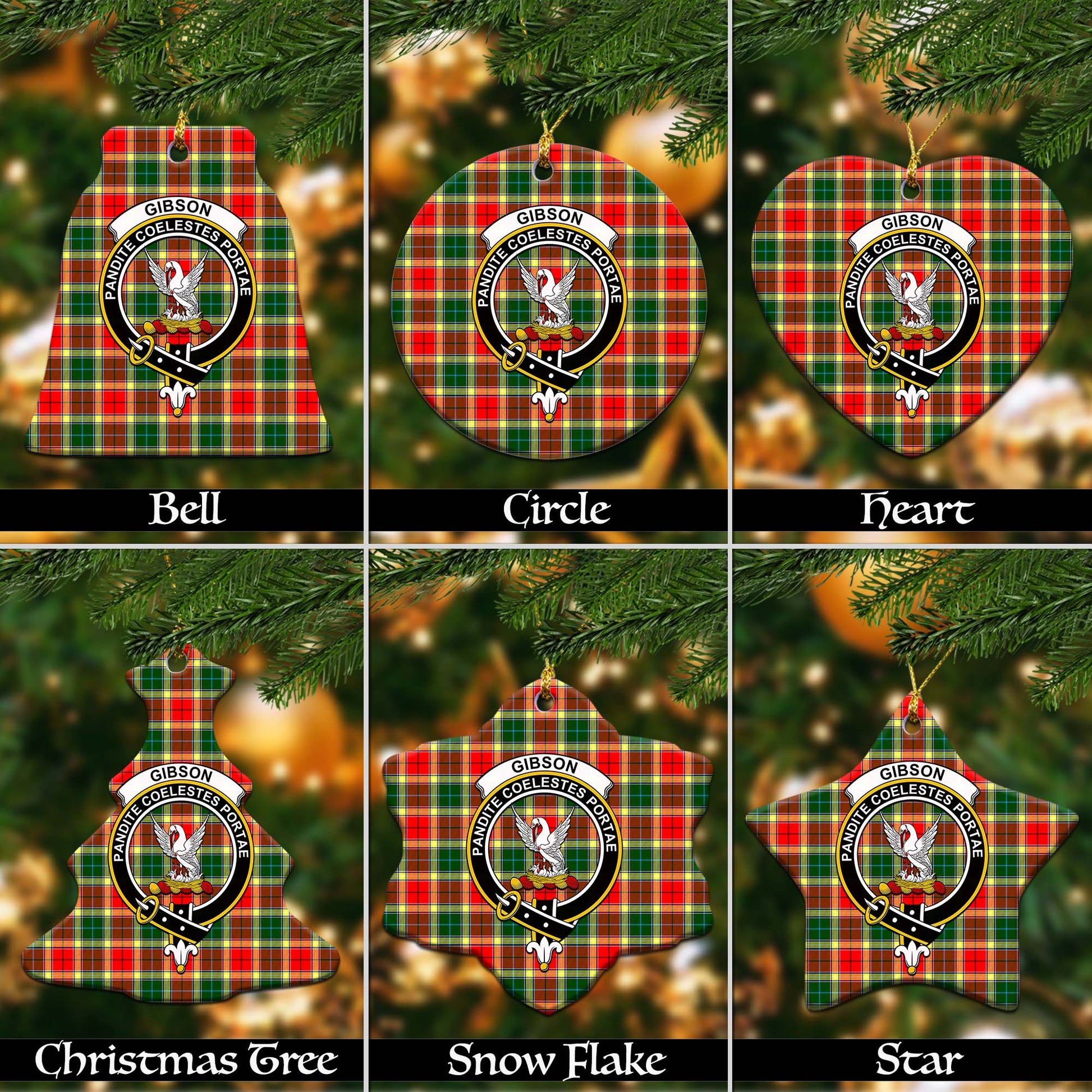 Gibsone (Gibson-Gibbs) Tartan Christmas Ornaments with Family Crest - Tartanvibesclothing