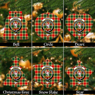 Gibson (Gibbs or Gibsone) Tartan Christmas Ceramic Ornaments with Family Crest