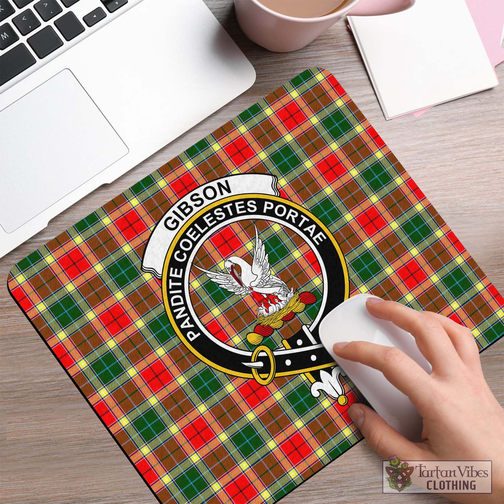 Tartan Vibes Clothing Gibsone (Gibson-Gibbs) Tartan Mouse Pad with Family Crest