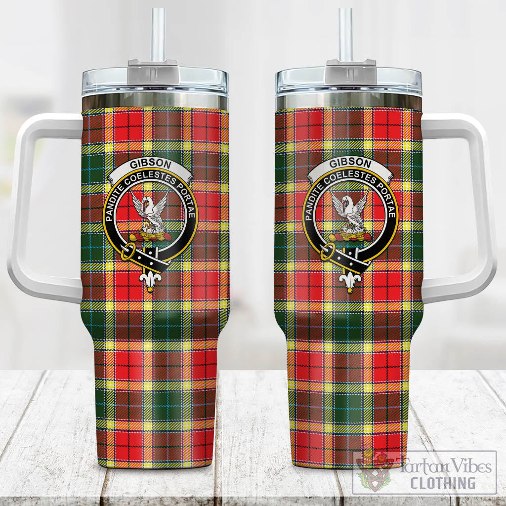 Tartan Vibes Clothing Gibsone (Gibson-Gibbs) Tartan and Family Crest Tumbler with Handle