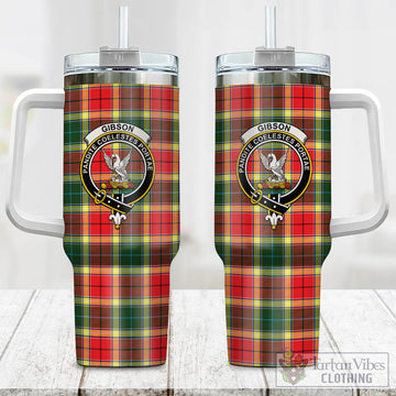 Gibson (Gibbs or Gibsone) Tartan and Family Crest Tumbler with Handle