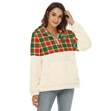 Gibson (Gibbs or Gibsone) Tartan Women's Borg Fleece Hoodie With Half Zip with Family Crest