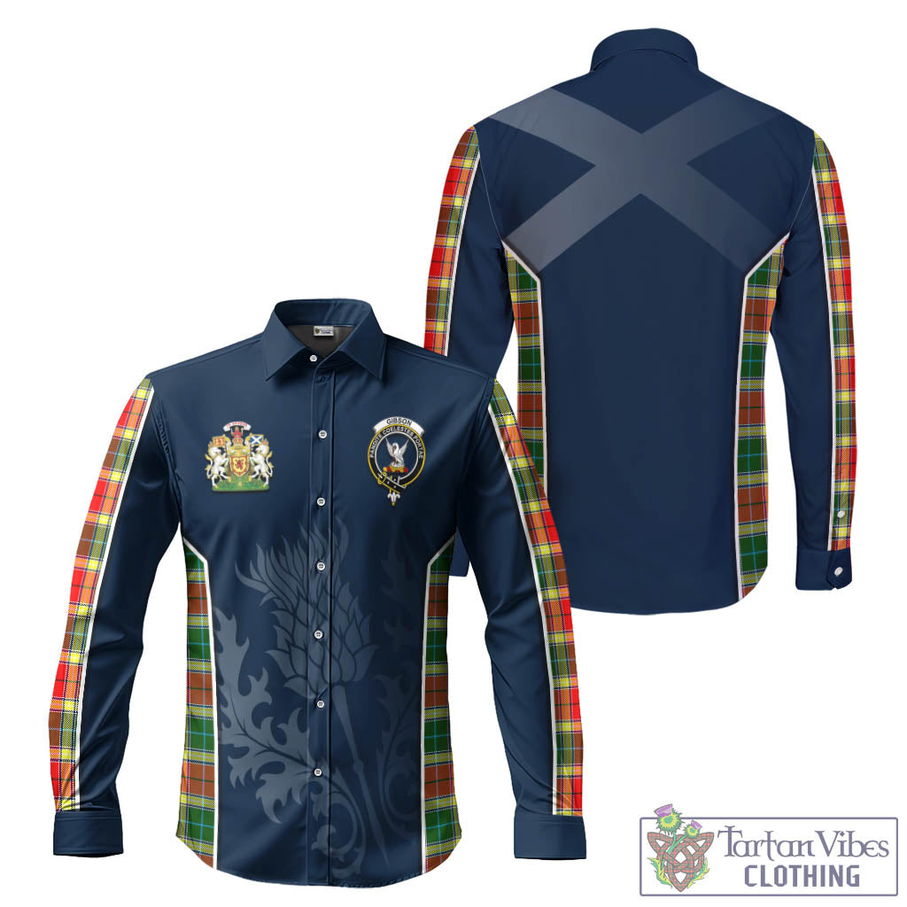 Tartan Vibes Clothing Gibsone (Gibson-Gibbs) Tartan Long Sleeve Button Up Shirt with Family Crest and Scottish Thistle Vibes Sport Style