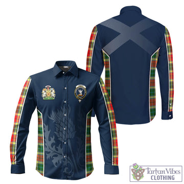 Gibson (Gibbs or Gibsone) Tartan Long Sleeve Button Up Shirt with Family Crest and Scottish Thistle Vibes Sport Style