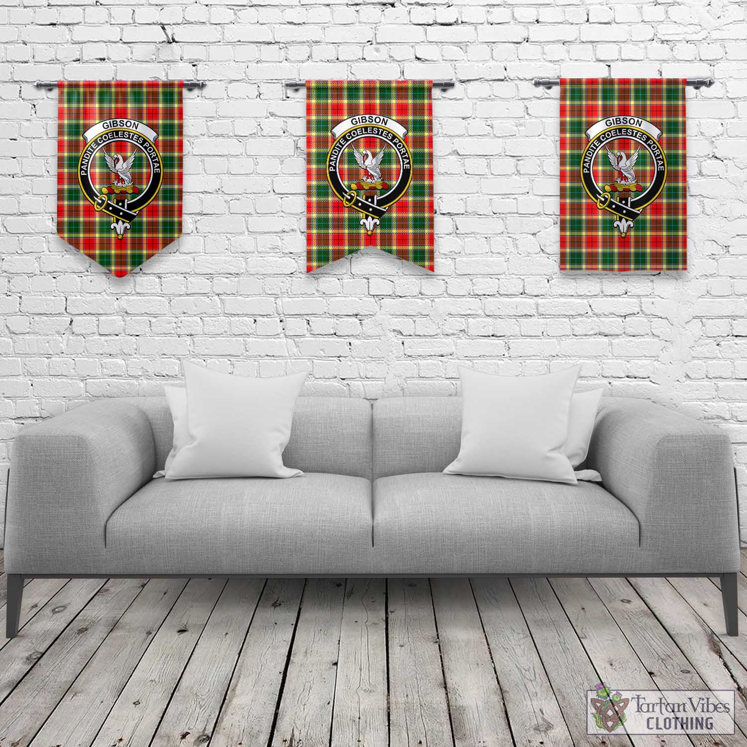 Tartan Vibes Clothing Gibsone (Gibson-Gibbs) Tartan Gonfalon, Tartan Banner with Family Crest