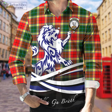 Gibson (Gibbs or Gibsone) Tartan Long Sleeve Button Up Shirt with Alba Gu Brath Regal Lion Emblem