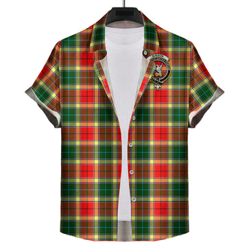 Gibson (Gibbs or Gibsone) Tartan Short Sleeve Button Down Shirt with Family Crest