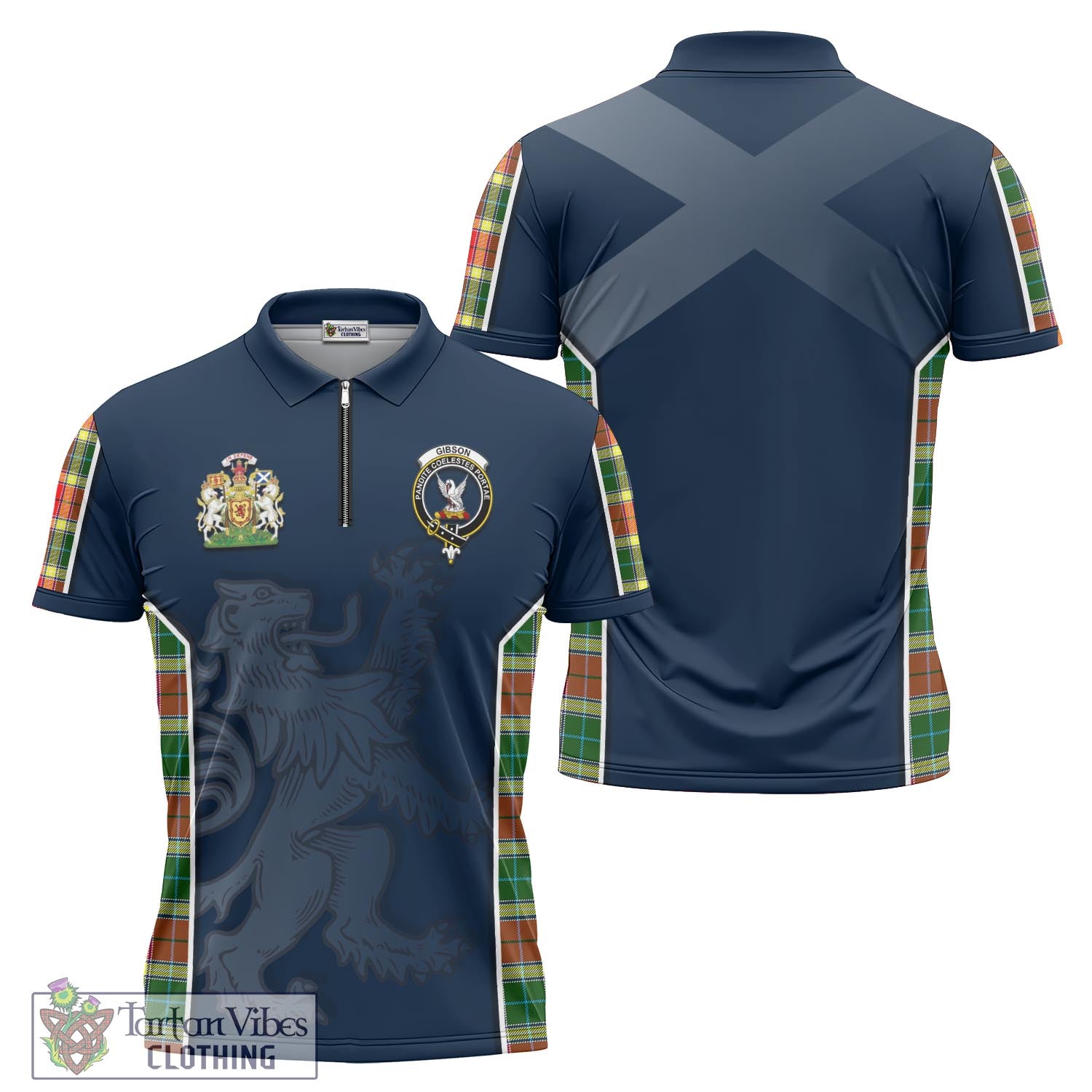 Tartan Vibes Clothing Gibsone (Gibson-Gibbs) Tartan Zipper Polo Shirt with Family Crest and Lion Rampant Vibes Sport Style