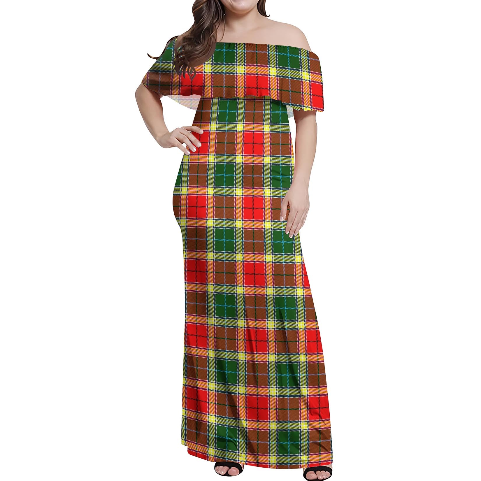 Gibsone (Gibson-Gibbs) Tartan Off Shoulder Long Dress Women's Dress - Tartanvibesclothing