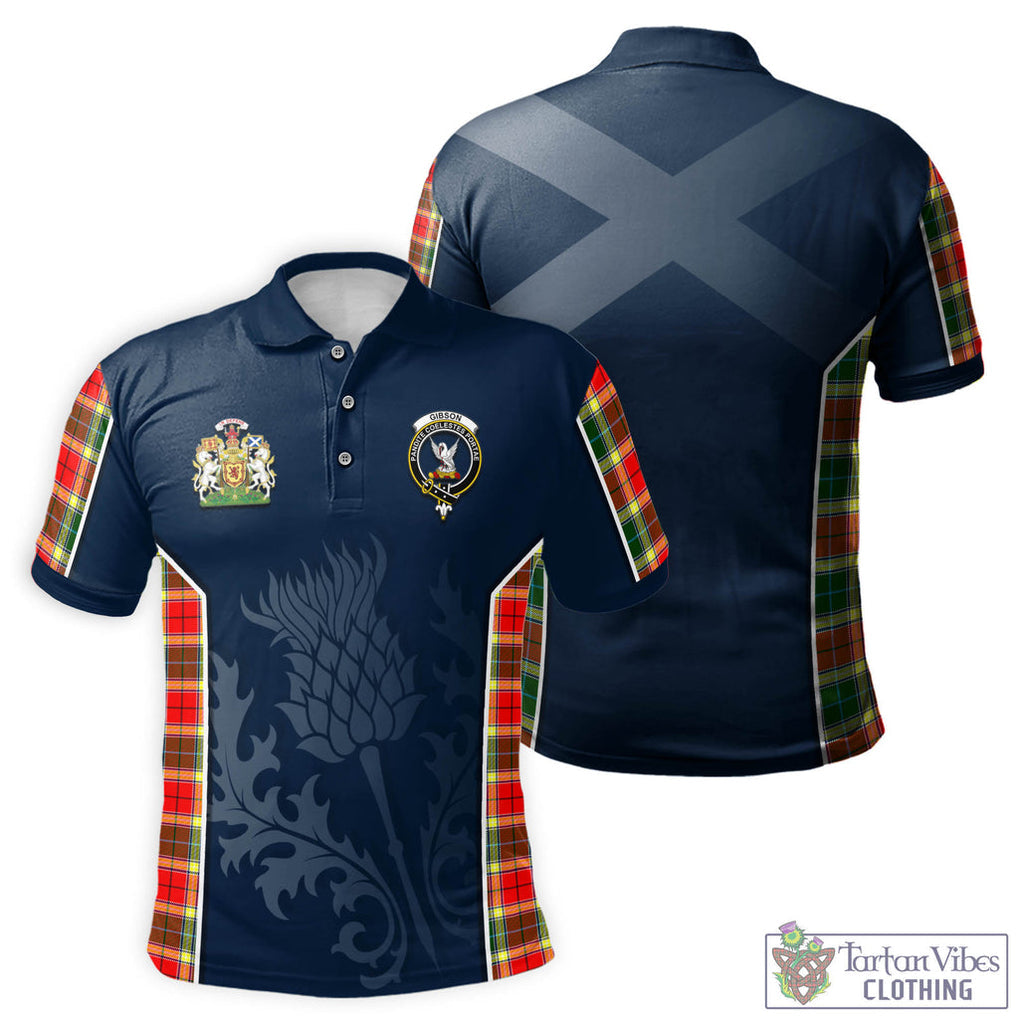 Tartan Vibes Clothing Gibsone (Gibson-Gibbs) Tartan Men's Polo Shirt with Family Crest and Scottish Thistle Vibes Sport Style