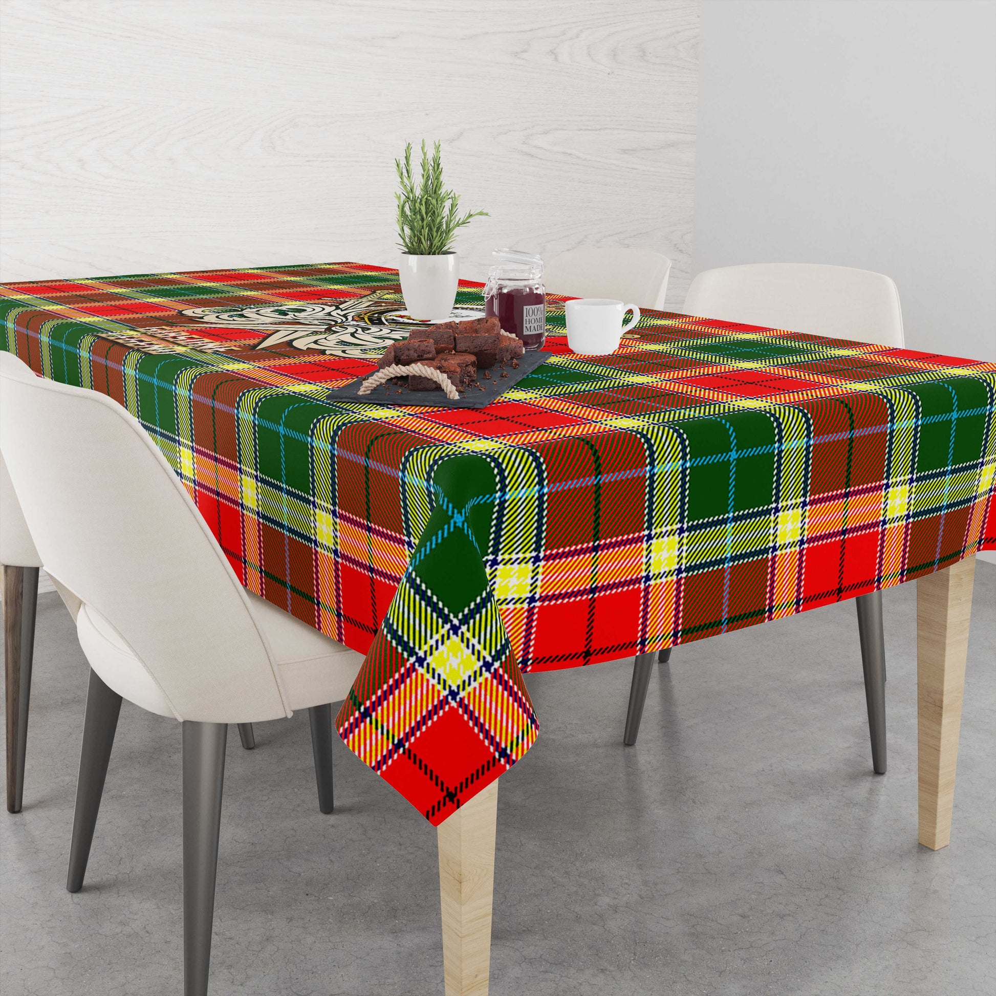 Tartan Vibes Clothing Gibsone (Gibson-Gibbs) Tartan Tablecloth with Clan Crest and the Golden Sword of Courageous Legacy