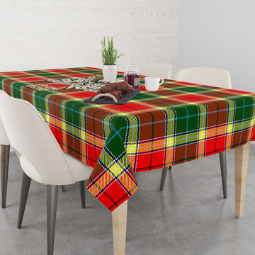 Gibson (Gibbs or Gibsone) Tartan Tablecloth with Clan Crest and the Golden Sword of Courageous Legacy