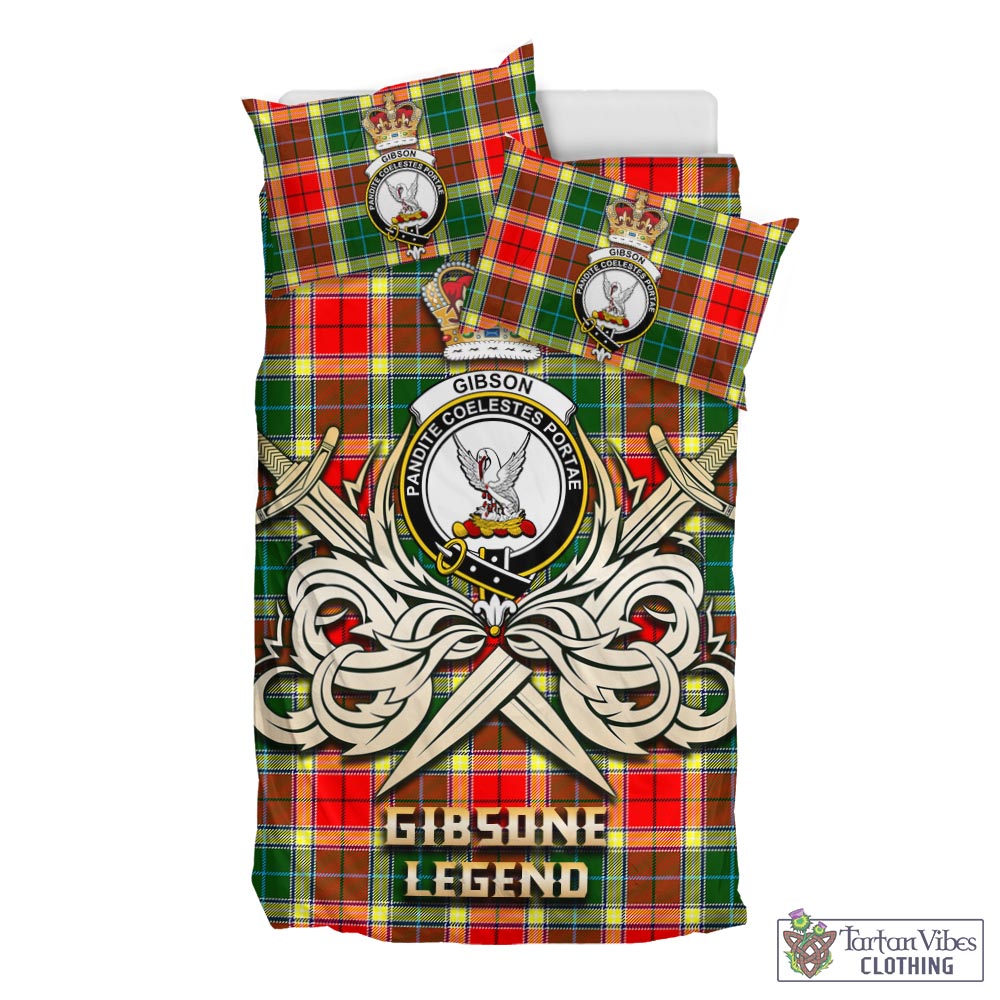 Tartan Vibes Clothing Gibsone (Gibson-Gibbs) Tartan Bedding Set with Clan Crest and the Golden Sword of Courageous Legacy