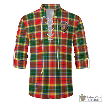 Gibson (Gibbs or Gibsone) Tartan Men's Scottish Traditional Jacobite Ghillie Kilt Shirt with Family Crest