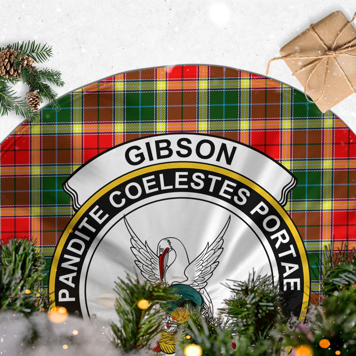 Gibsone (Gibson-Gibbs) Tartan Christmas Tree Skirt with Family Crest - Tartanvibesclothing