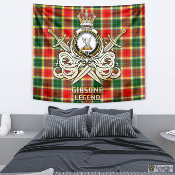 Gibson (Gibbs or Gibsone) Tartan Tapestry with Clan Crest and the Golden Sword of Courageous Legacy