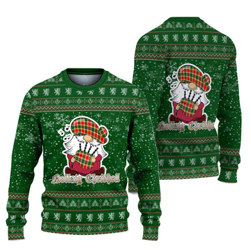 Gibsone (Gibson-Gibbs) Clan Christmas Family Ugly Sweater with Funny Gnome Playing Bagpipes