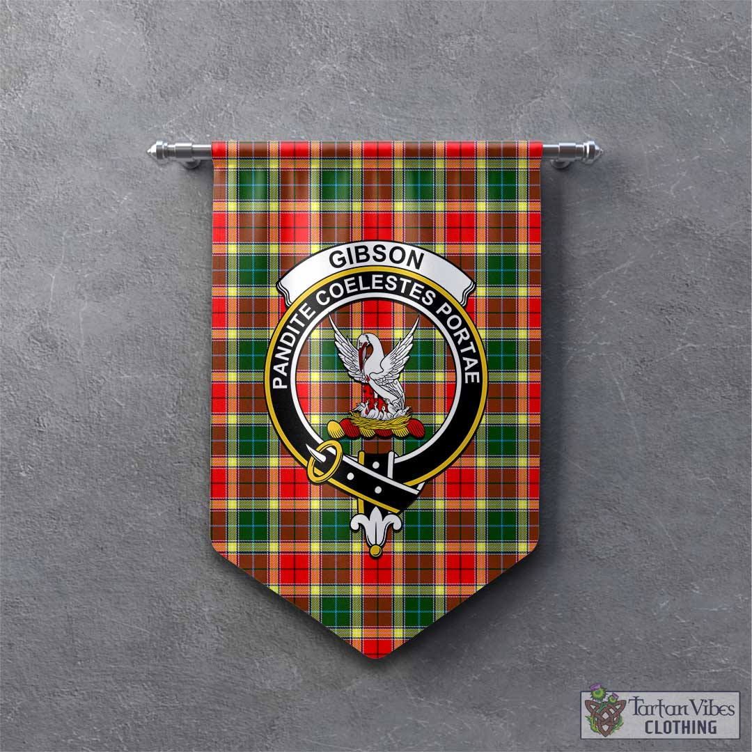 Tartan Vibes Clothing Gibsone (Gibson-Gibbs) Tartan Gonfalon, Tartan Banner with Family Crest